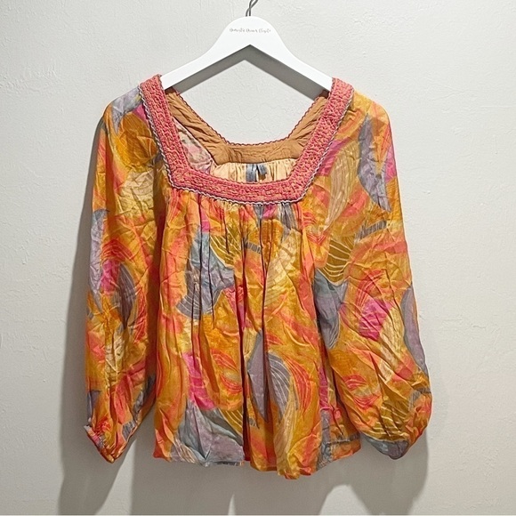 BLANK LONDON ANTHROPOLOGIE Women’s Multicolor TESSA Embroidered Neck Blouse PXS - Picture 2 of 8